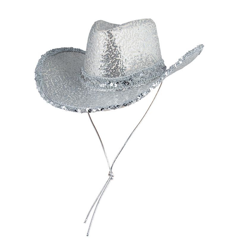 White Cowboy Hat with Silver Sequins