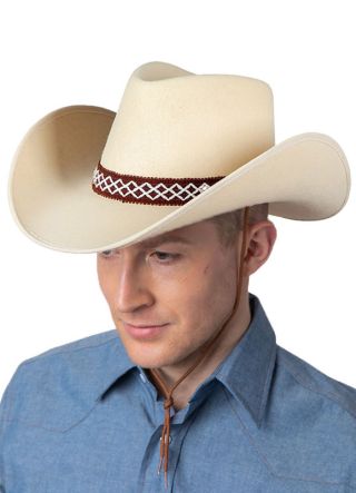 Beige Cowboy Hat with Brown Patterned Band
