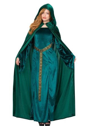 Deluxe Emerald Green Faux Velvet Hooded Cloak - Hocus Pocus Witch