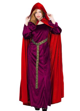Deluxe Light Red Faux Velvet Hooded Cloak - Hocus Pocus Witch