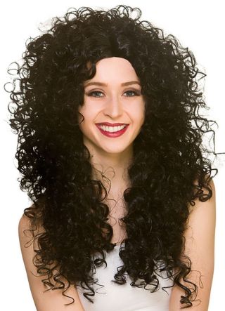 80s Long Curly Black Perm Wig - Cher 