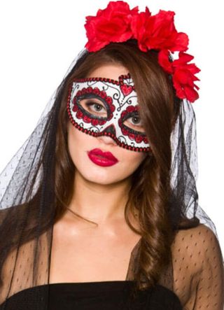 Day of the Dead Masquerade Eye Mask (with veil)