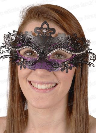 Puccini Masquerade Eye Mask Black & Purple with Diamantes