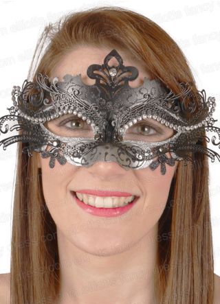 Puccini Masquerade Eye Mask Black & Silver with Diamantes