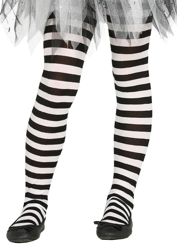 Witch Alice In Wonderland Black & White Stripe Girls Tights Costume  Stockings